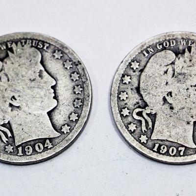 1904 & 1907 Silver Barber Quarter Doallars Set - 2 Rare American Coins #501-05