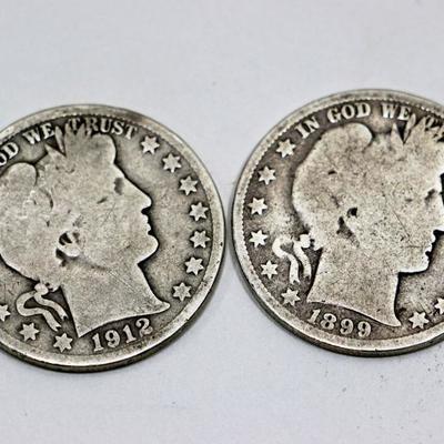 1899 & 1912 Silver Barber Half Dollars - Set of 2 - Rare American Coins #501-01