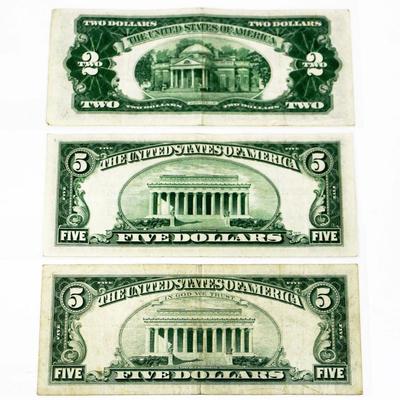1953 $5 Silver Certificate Note + 1963 Red Seal $5 Note + 1963 $2 Note #501-23