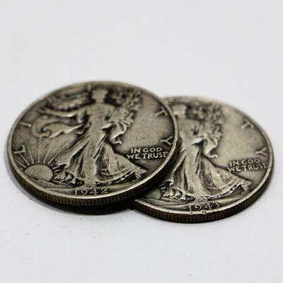 1942 & 1943 Silver Walking Libert Half Dollars - 2 Rare American Coins #501-02