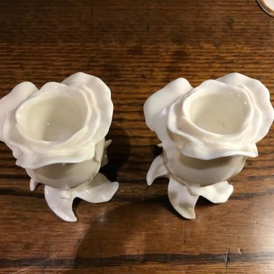 Lot 31-Lenox Floral Gallery Rose Candleholders