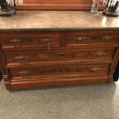 Lot 12-Beautiful Antique Victorian Mahogany Eastlake Style Marble Top Dresser