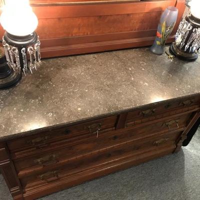 Lot 12-Beautiful Antique Victorian Mahogany Eastlake Style Marble Top Dresser
