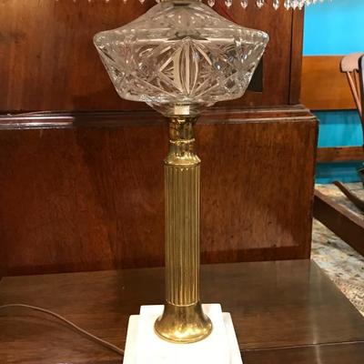 Lot 25-Vintage Marble Brass and Cut Crystal Lamp