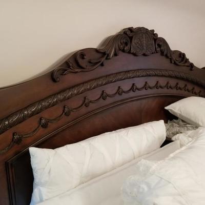 Massive Elegant Hand Carved Wood Bed Frame