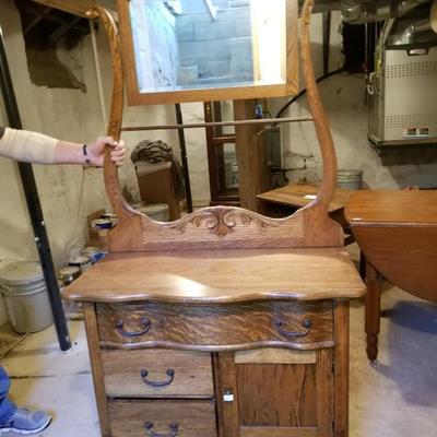 Antique Wood Dresser W/ Mirror