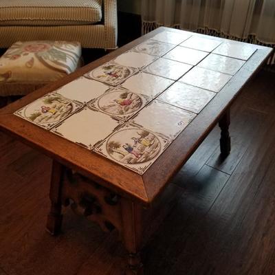 Vintage Hand Painted Tile Top Coffee Table