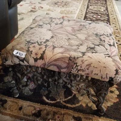 Vintage Padded Metal Base Footstool Ottoman