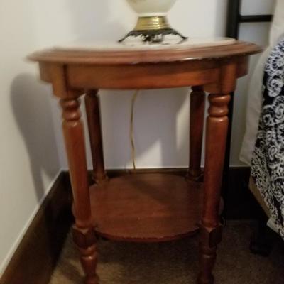 Small Round Side End Table Marble Top & Wood