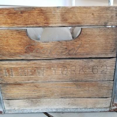 Vintage Wooden Milk Crate W/ Glass Bottles