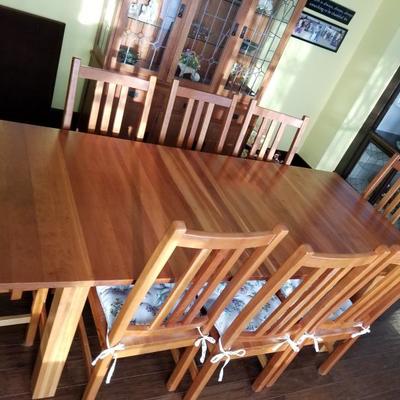 Handmade Solid Wood Amish Removable Leather Top Dining Table & Chairs
