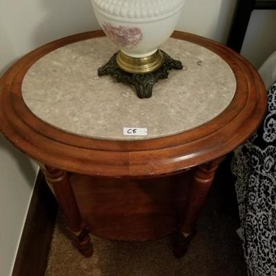 Small Round Side End Table Marble Top & Wood