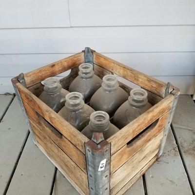 Vintage Wooden Milk Crate W/ Glass Bottles