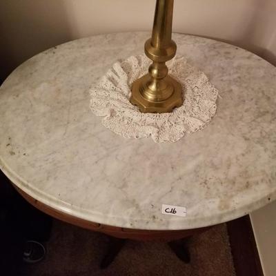 Antique White Marble Top End Table