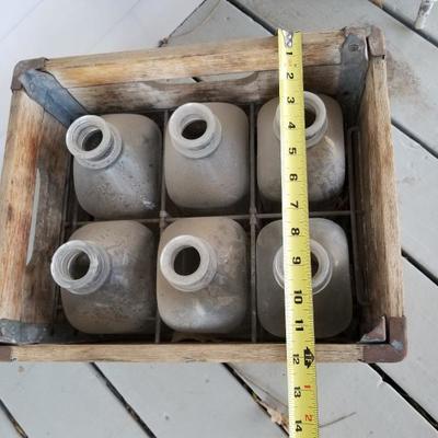 Vintage Wooden Milk Crate W/ Glass Bottles