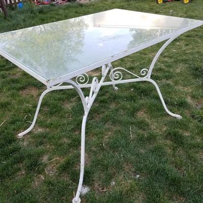 Vintage Metal Patio Table W/ Glass