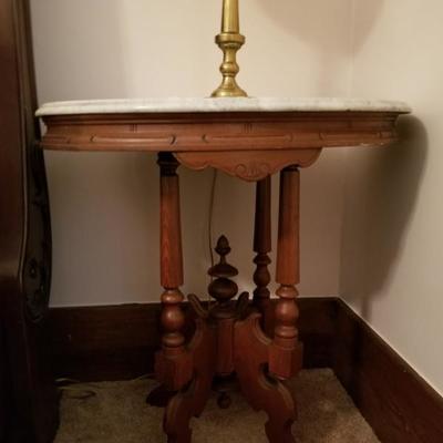 Antique White Marble Top End Table