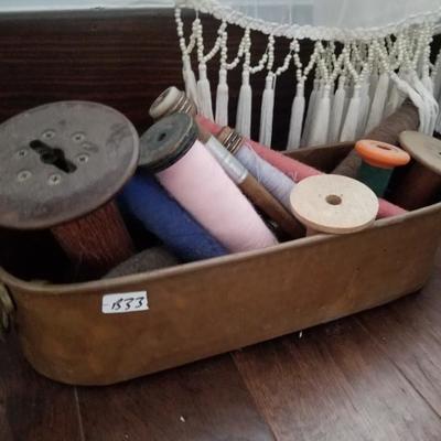 Vintage Copper Tub & Spooled Thread Decor