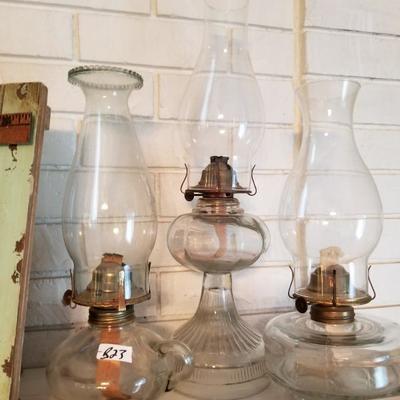 Lot of 3 Hurricane Glass Oil Lamps