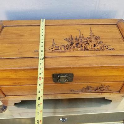 Vintage Oriental Carved Wood Chest Trunk