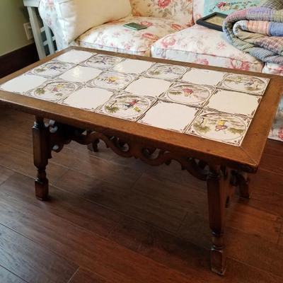 Vintage Hand Painted Tile Top Coffee Table
