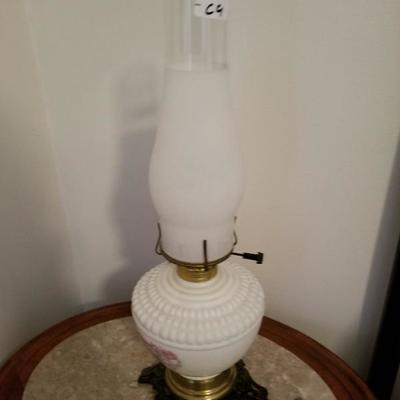 Vintage Electric Switch Hurricane Milk Glass Lamp Light