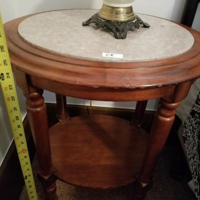 Small Round Side End Table Marble Top & Wood