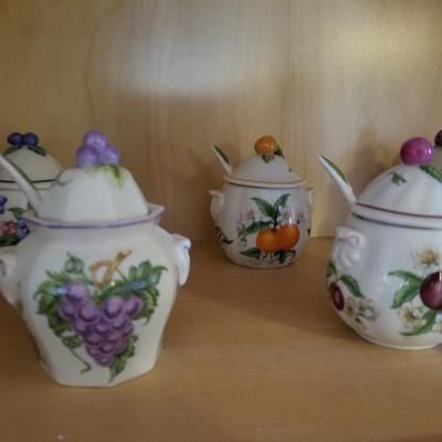 Set Lot of 8 Small Decorative Sugar Bowls w/ Lids