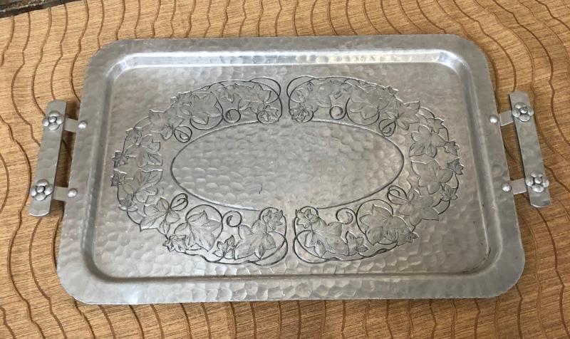 vintage WORLD HAND FORGED ALUMINUM SERVING TRAY 