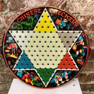 vintage Chinese Checkers tin litho game board