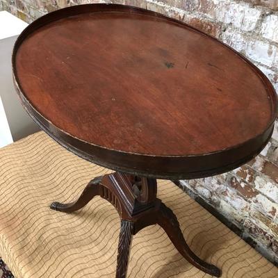 antique MAHOGANY LYRE BASE OCCASIONAL TABLE by MERSMAN