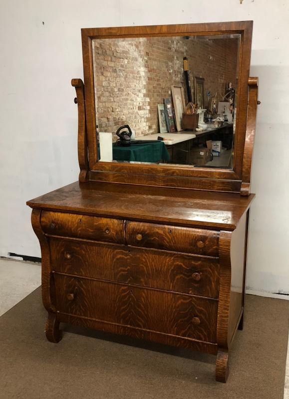 Antique Luce Furniture Oak Empire Style Dresser W Mirror As Is