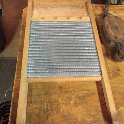 Lot - 185 Washboard and Old Pulley