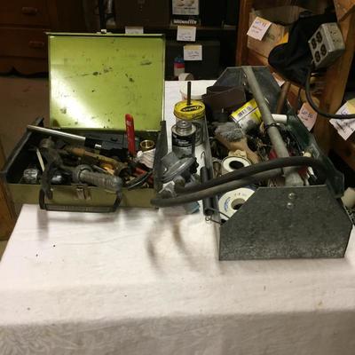 Lot - 120  Metal Box with Metal Carryall and Contents