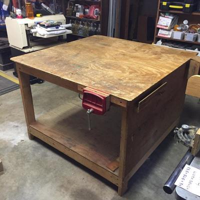 Lot 4- Wooden Work Bench With Vise 