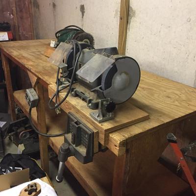 Lot - 78  Wooden Workbench Grinder and Wire Wheel