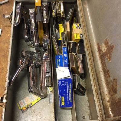 Lot 17-  Metal Box with Staple Guns