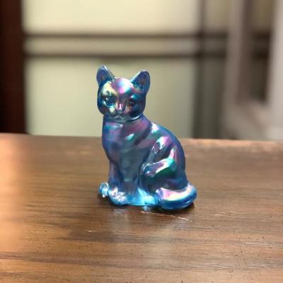 Fenton Handmade Blue Cat Figurine (Item 3009)