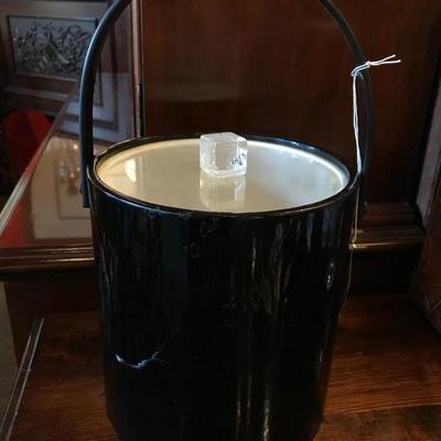 Lot 28- Vintage Black and White Plastic Ice Bucket with Lucite Lid