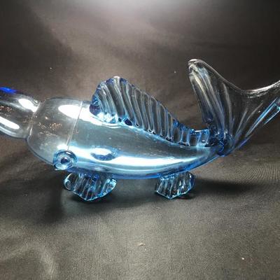 Lot 43- MC Burmese Handblown Pale Blue Glass Fish Vase/Wall Pocket