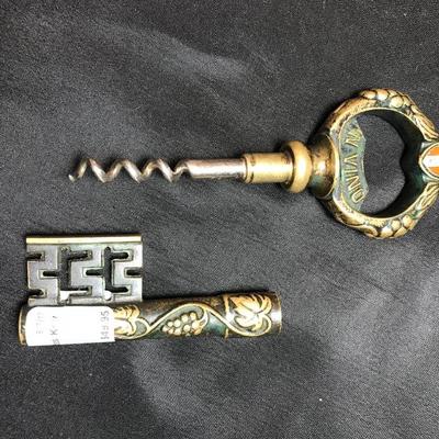 Lot 25- Vintage Bronze Key Shaped Bottle Opener/Corkscrew