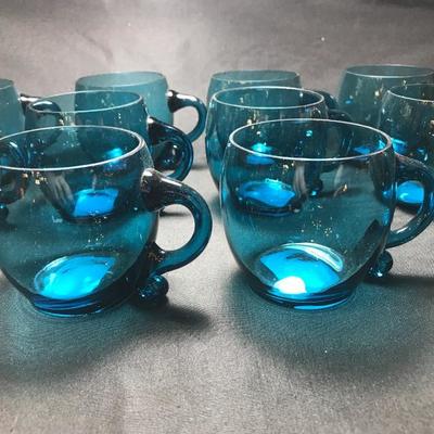 Lot 49- MC Set of Twelve Burmese Handblown Teal Glass Punch Cups
