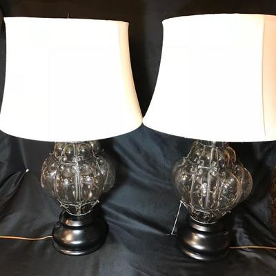 Lot 4- Pair of MCM Caged Smoked Glass Lamps