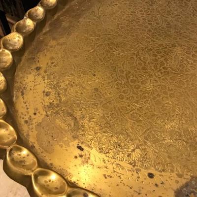 Lot 96- Large Turkish Oval Brass Engraved Tray on MCM Folding Stand