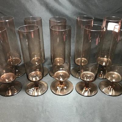 Lot 53- MC Set of Ten Burmese Handblown Brown Glass Flute Glasses