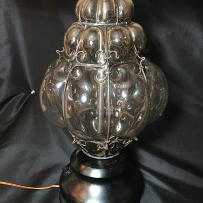 Lot 4- Pair of MCM Caged Smoked Glass Lamps