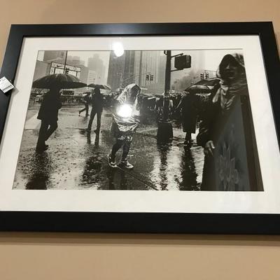 Lot 199- Framed Black and White Photoprint Manhattan Runners in the Rain