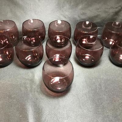 Lot 56- MC Set of Eleven Burmese Handblown Brown Glass Rolly Polly Glasses