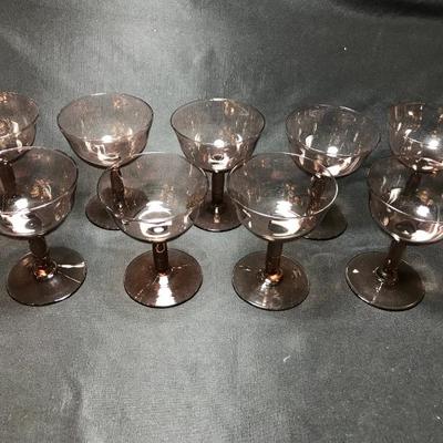Lot 54- MC Set of Nine Burmese Handblown Brown Glass Cocktail Glasses