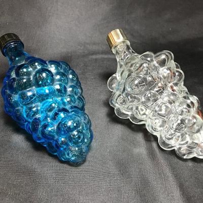 Lot 64- Set of Two Vintage Aqua and Clear Grape Shaped Wine Bottles
